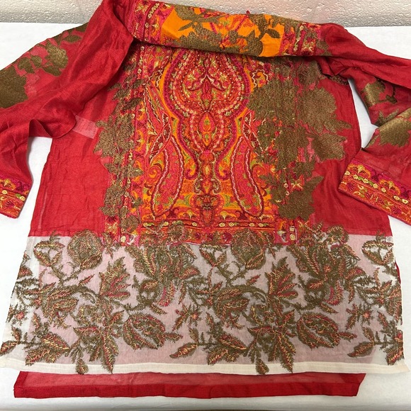 Sana Safinaz Tunic Blouse Dress Kameez Women S Red Floral Embroidered Round Neck - Picture 5 of 5